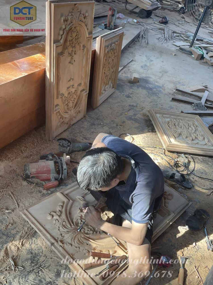 Bộ cửa phòng tân cổ điển gỗ gõ đỏ cao cấp cp47gd